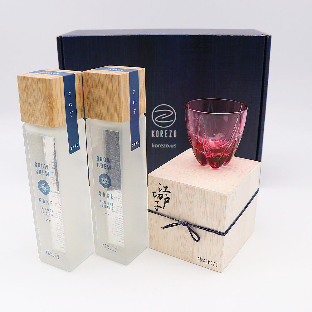 Japanese Sake KOREZO Original Snow Brew sake x2pcs, Pink sake glass x1, KOREZO Box