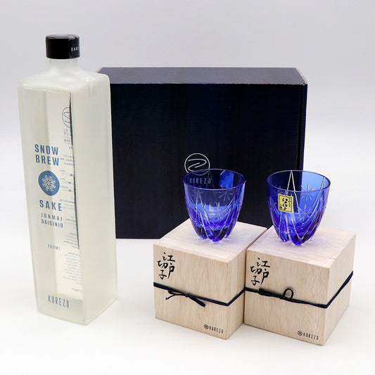 Japanese Sake KOREZO Original Snow Brew sake (720ml) x1pc, sake glass (Blue) x2